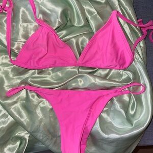 Hot pink strappy bikini set